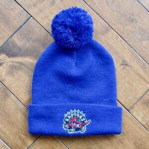 Raptors Pom Pom Beanie Hat Purple Dinosaur Mitchell & Ness One Size Fits All